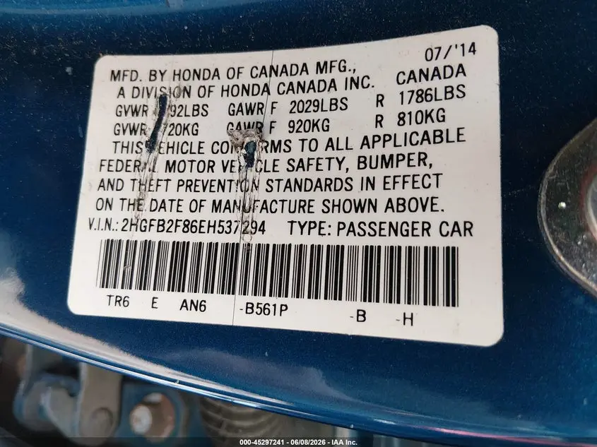 2014 HONDA CIVIC EX
