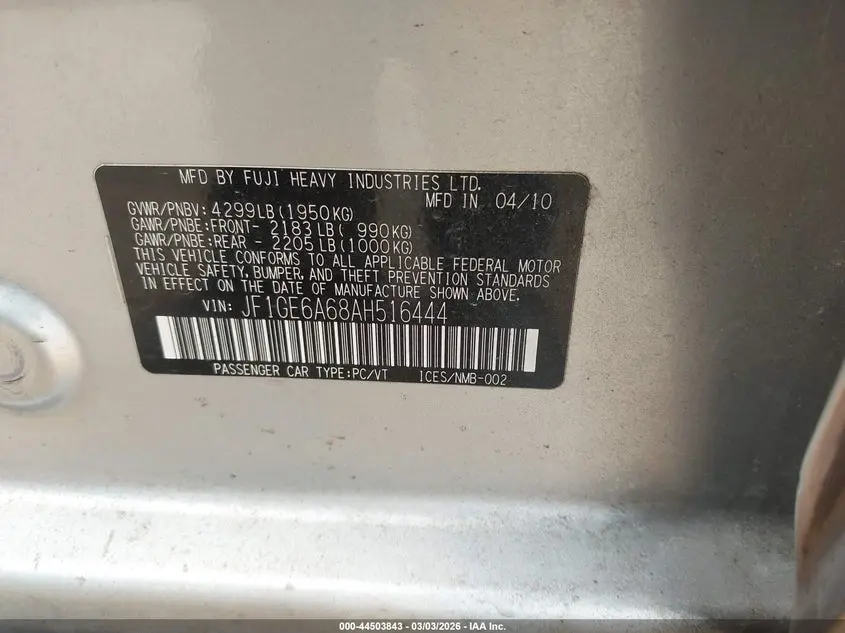 2010 SUBARU IMPREZA 2.5I