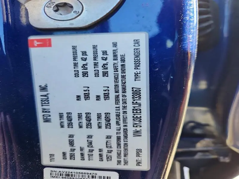 2018 TESLA MODEL 3   