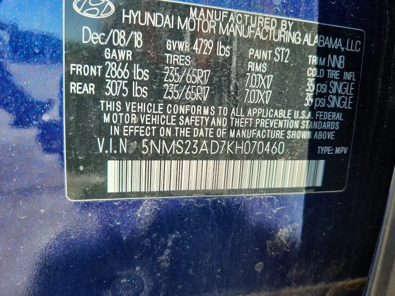 2019 HYUNDAI SANTA FE SE  