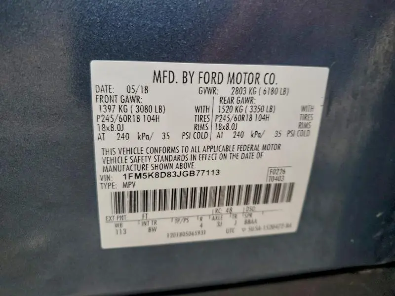 2018 FORD EXPLORER XLT  