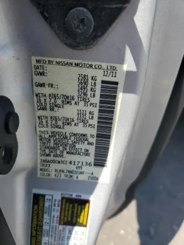 2012 NISSAN FRONTIER SV  