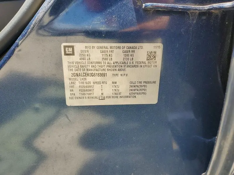 2016 CHEVROLET EQUINOX LT  