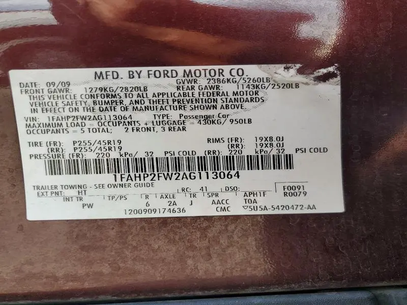 2010 FORD TAURUS LIMITED  