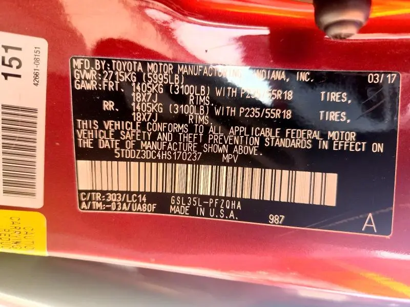 2017 TOYOTA SIENNA XLE PREMIUM 7-PASSENGER  