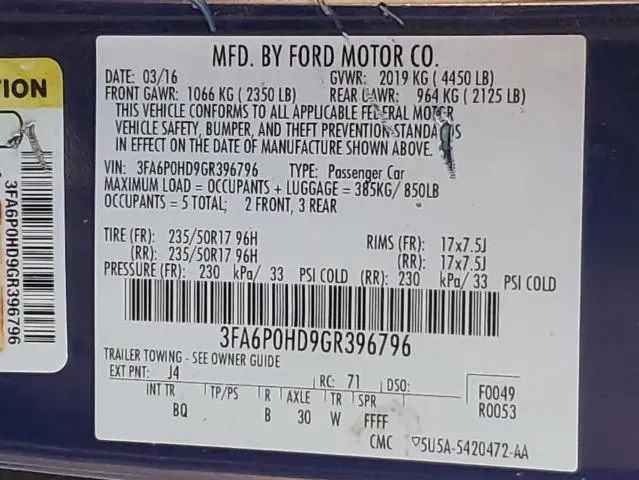 2016 FORD FUSION SE  