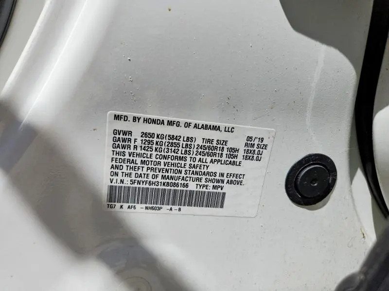 2019 HONDA PILOT EX  