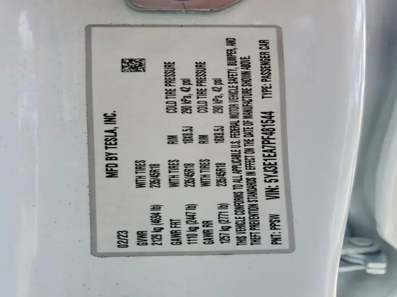 2023 TESLA MODEL 3   