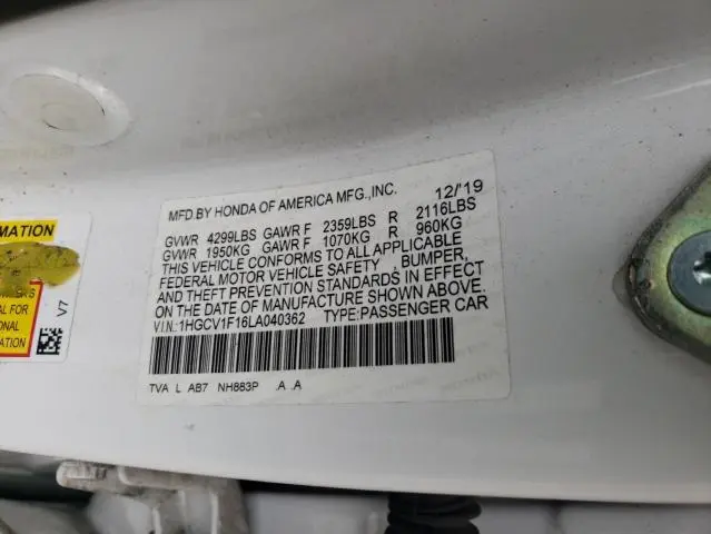 2020 HONDA ACCORD LX  