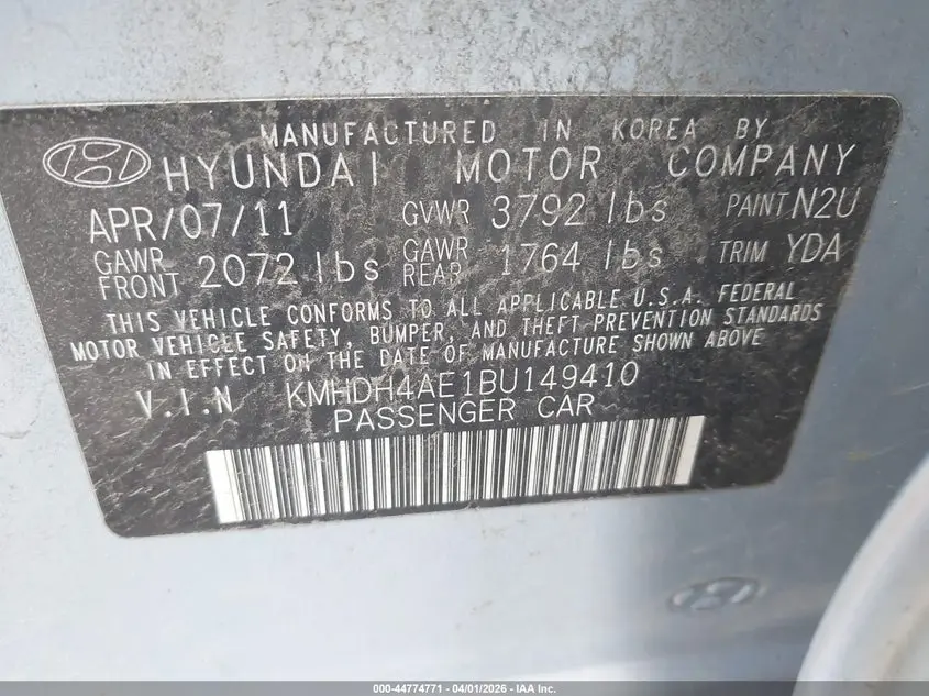 2011 HYUNDAI ELANTRA GLS (ULSAN PLANT)