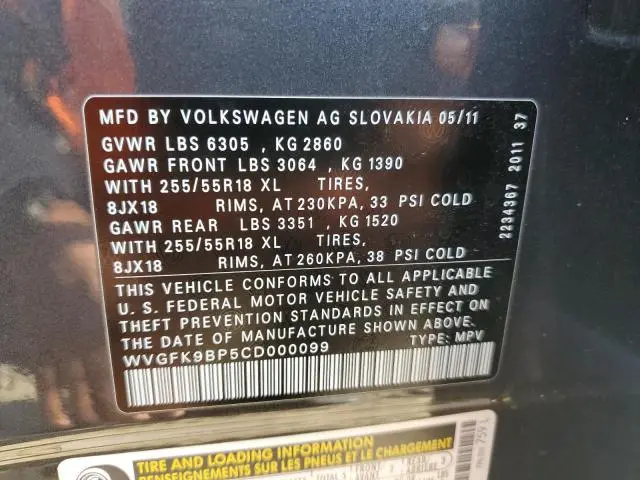 2012 VOLKSWAGEN TOUAREG V6 TDI  