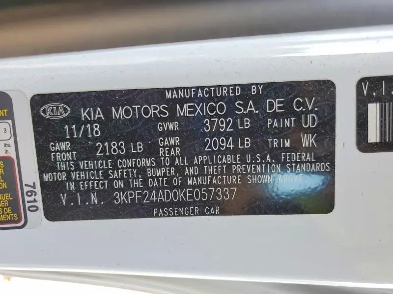 2019 KIA FORTE LXS  