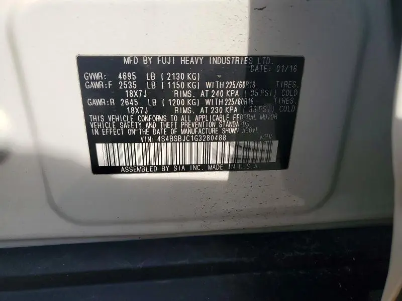 2016 SUBARU OUTBACK 2.5I LIMITED  