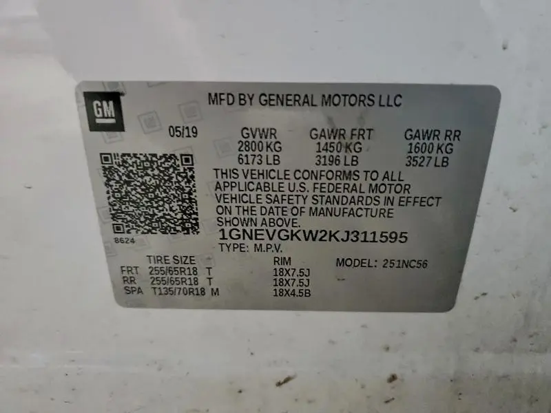 2019 CHEVROLET TRAVERSE LT  