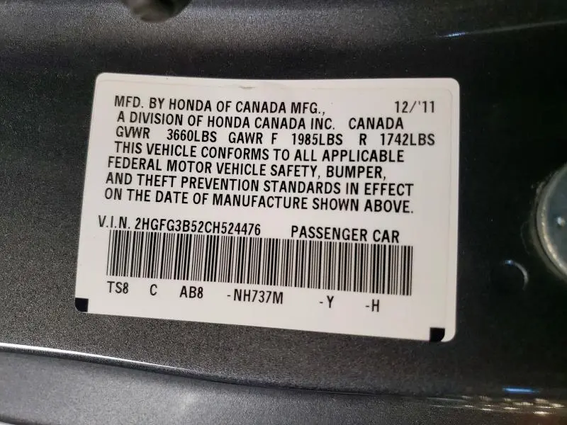 2012 HONDA CIVIC LX  