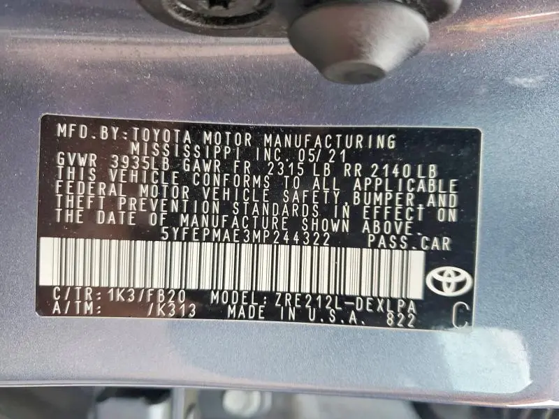 2021 TOYOTA COROLLA LE  