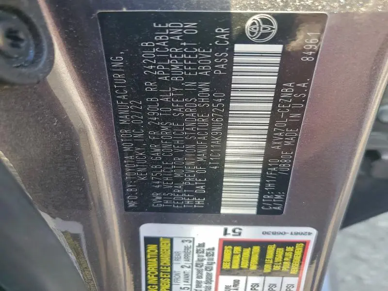 2022 TOYOTA CAMRY LE  