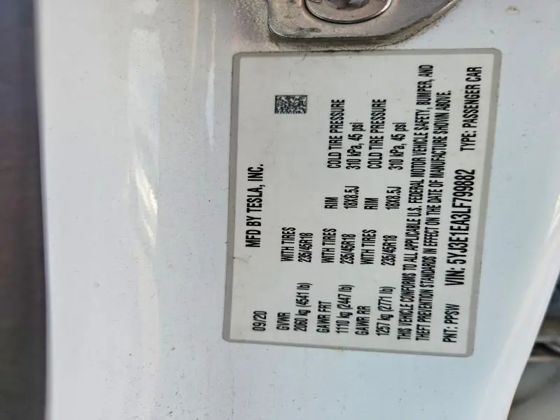 2020 TESLA MODEL 3   