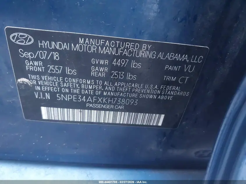 2019 HYUNDAI SONATA SPORT