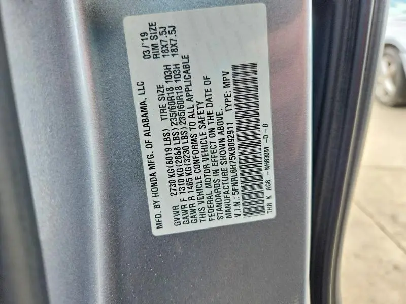 2019 HONDA ODYSSEY EXL  