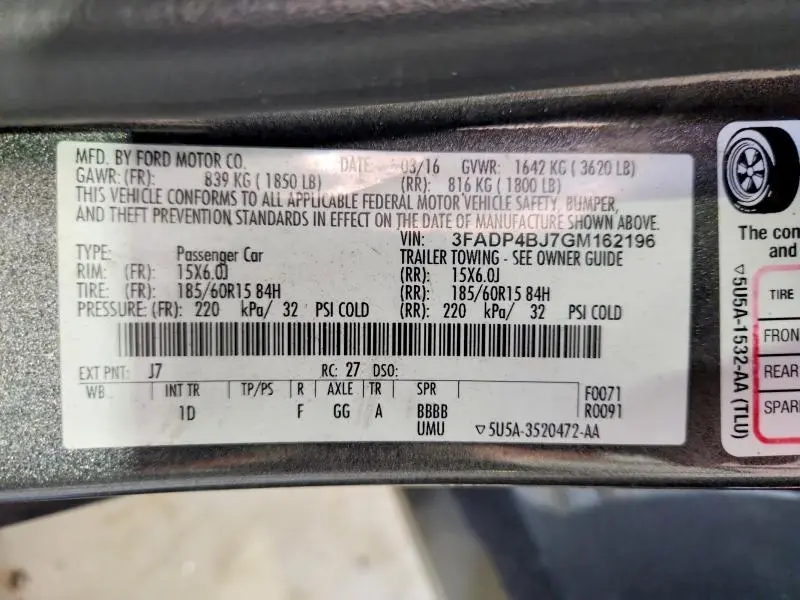 2016 FORD FIESTA SE  