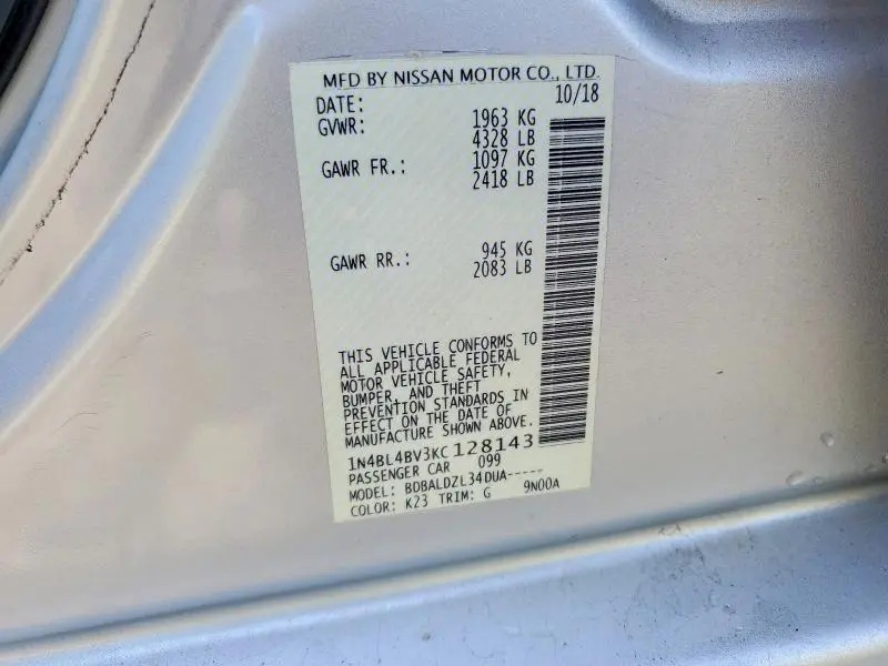 2019 NISSAN ALTIMA S  
