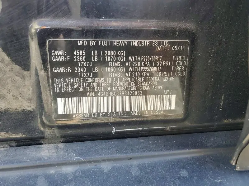 2011 SUBARU OUTBACK 2.5I PREMIUM  