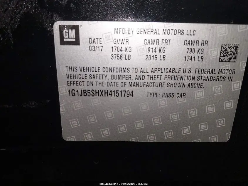 2017 CHEVROLET SONIC LS AUTO