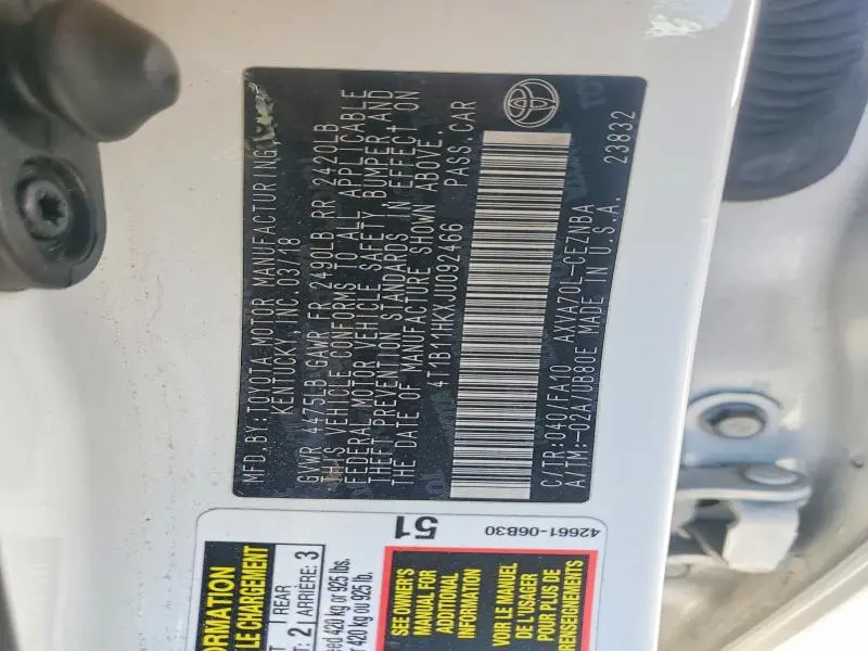 2018 TOYOTA CAMRY LE  