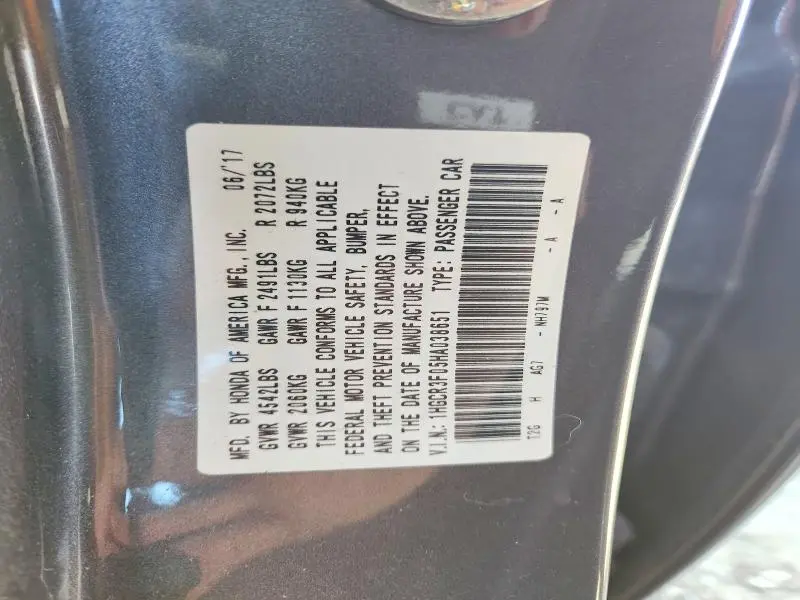 2017 HONDA ACCORD EXL  