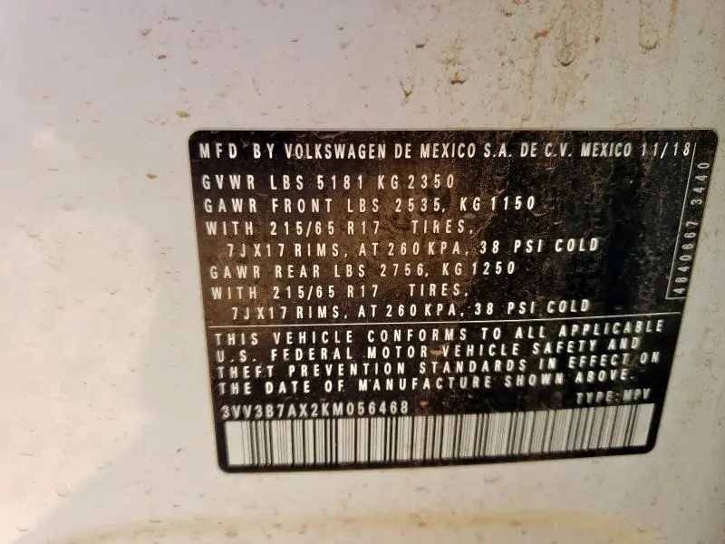 2019 VOLKSWAGEN TIGUAN SE  