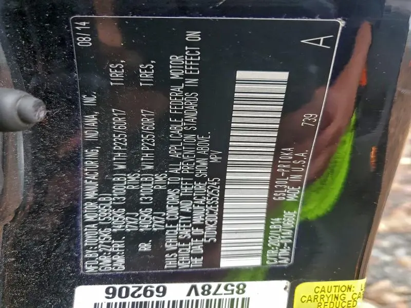 2014 TOYOTA SIENNA XLE  