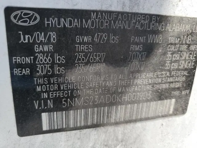 2019 HYUNDAI SANTA FE SE  