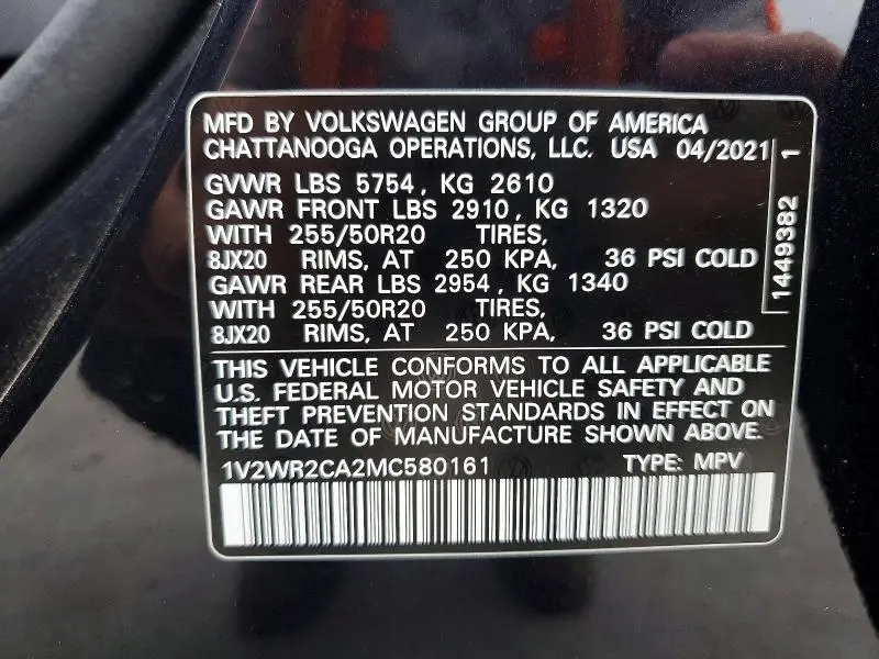 2021 VOLKSWAGEN ATLAS SE  