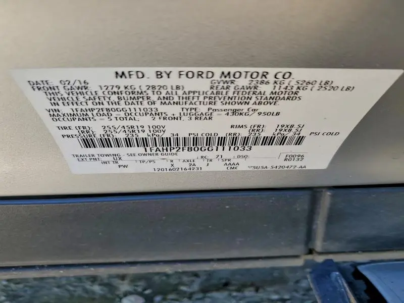 2016 FORD TAURUS LIMITED  