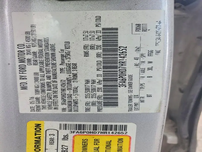 2017 FORD FUSION SE  
