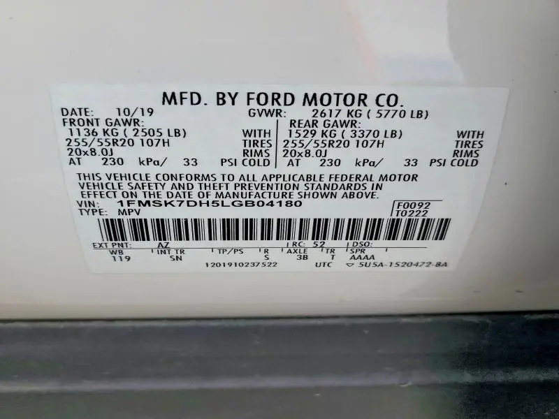 2020 FORD EXPLORER XLT  