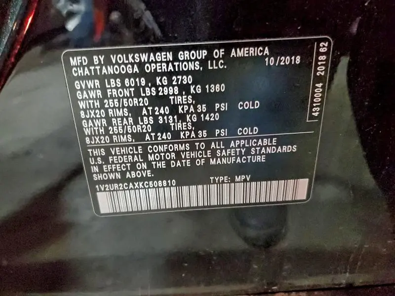 2019 VOLKSWAGEN ATLAS SE  