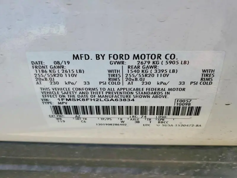 2020 FORD EXPLORER LIMITED  