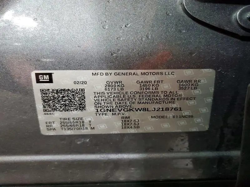 2020 CHEVROLET TRAVERSE LT  