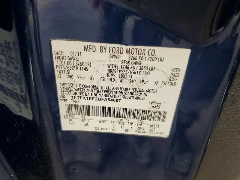 2011 FORD F150 SUPER CAB  