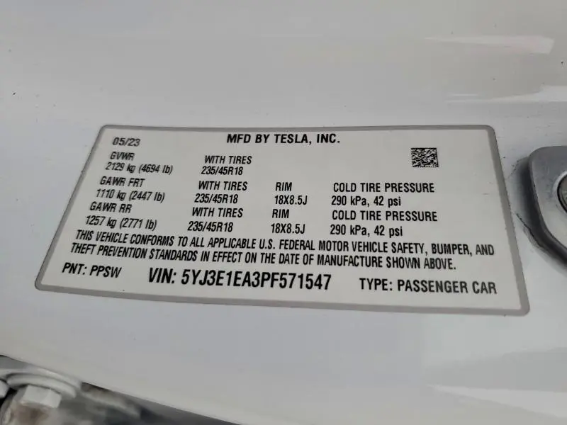 2023 TESLA MODEL 3   