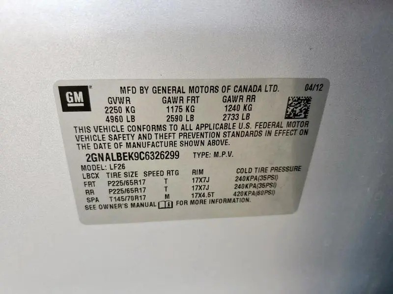 2012 CHEVROLET EQUINOX LS  