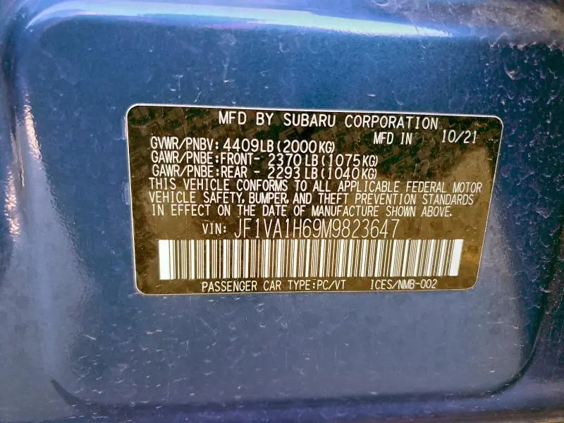 2021 SUBARU WRX LIMITED  