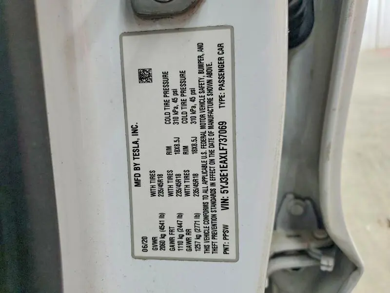 2020 TESLA MODEL 3   