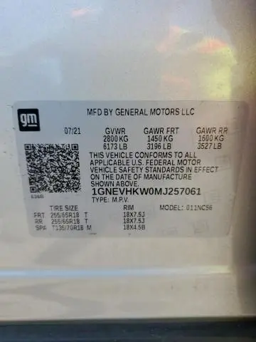 2021 CHEVROLET TRAVERSE LT  