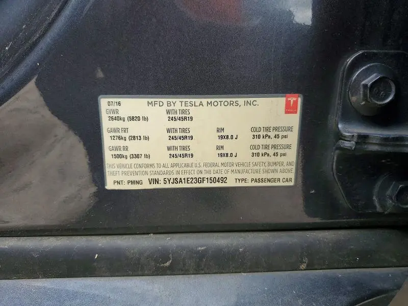 2016 TESLA MODEL S   