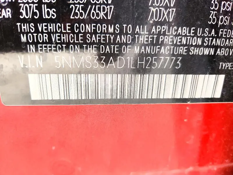 2020 HYUNDAI SANTA FE SEL  