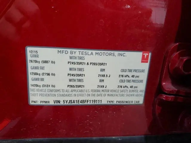 2015 TESLA MODEL S   