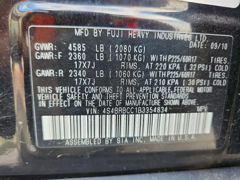 2011 SUBARU OUTBACK 2.5I PREMIUM  